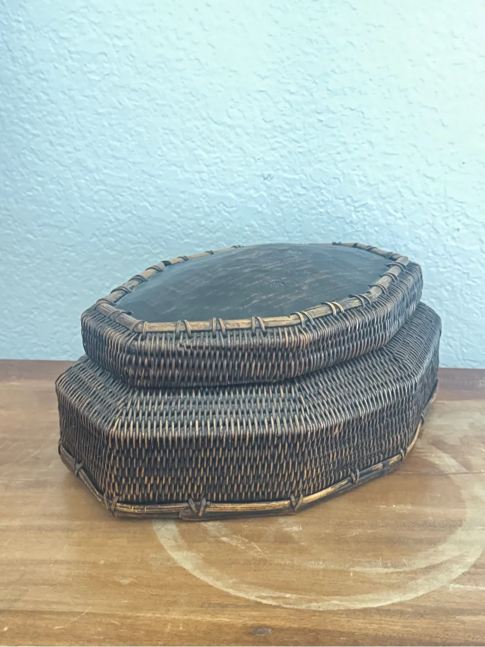 Vintage Rustic Woven Rattan Decorative Storage Box in Dark Brown 10
